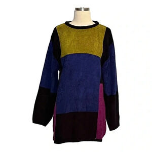 ERIKA VINTAGE COLORBLOCK LONG SLEEVE KNIT SWEATER BRIGHT‎ COLORS SIZE MEDIUM